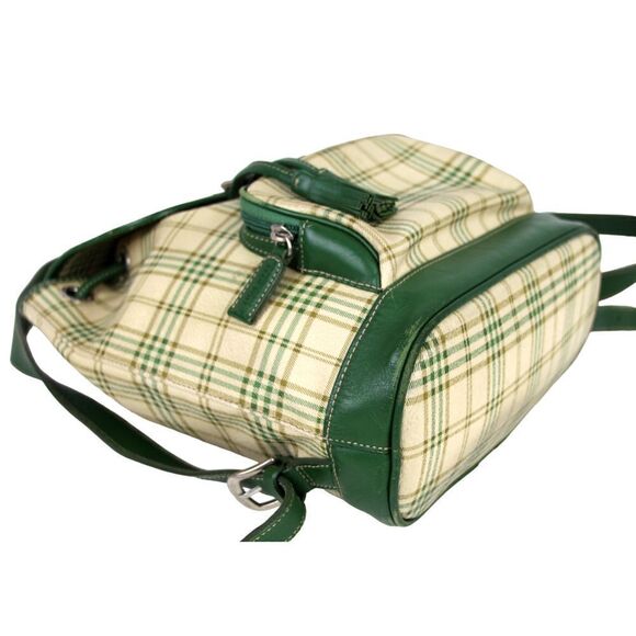 Bean Pole PLAID BEIGE GREEN GENUINE LEATHER FLAP SHOULDER BAG BACKPACK HANDBAG - Picture 9 of 16